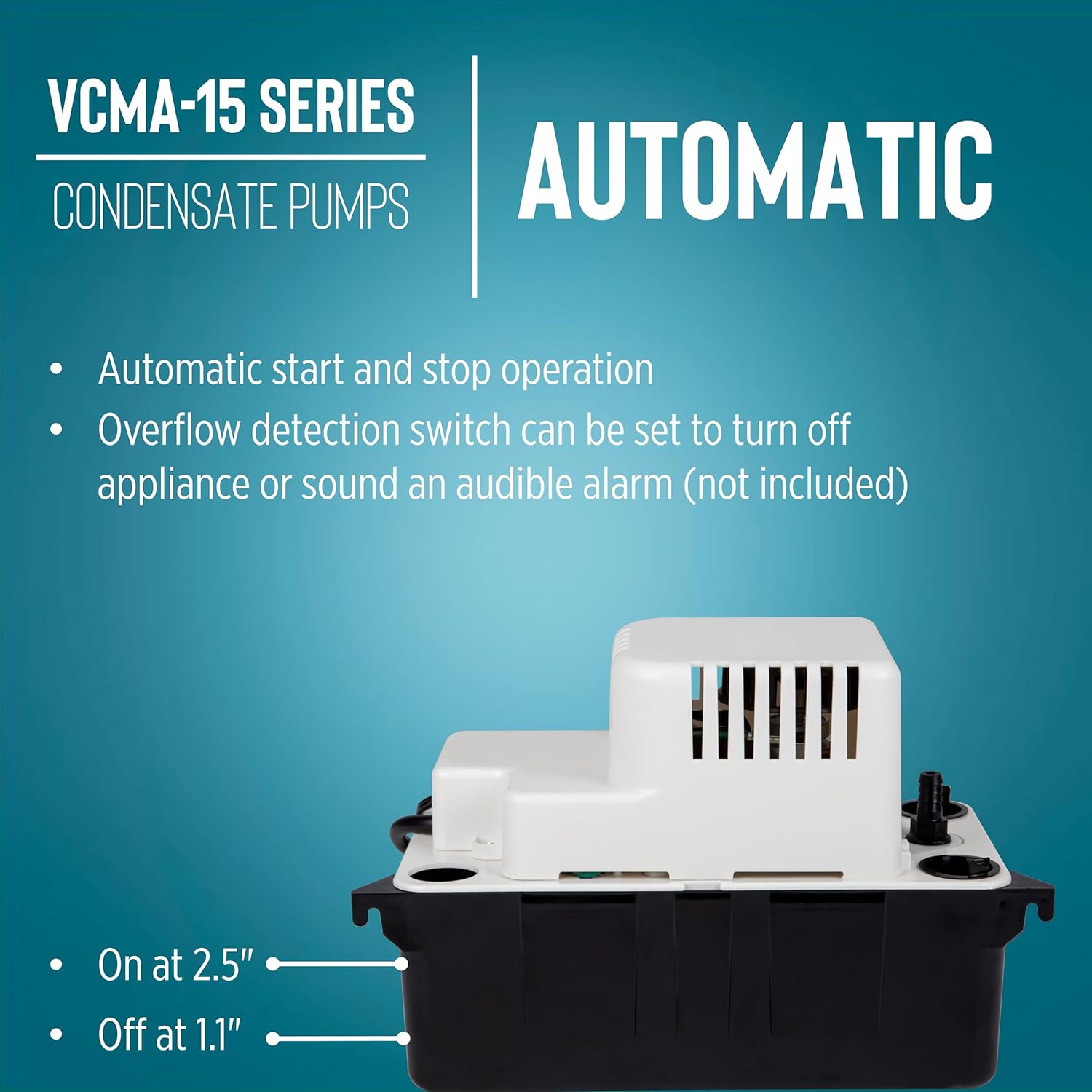 Little Giant VCMA-15ULS 115 Volt, 65 GPH, 1/50 HP Automatic Condensate Removal Pump for HVAC/Refrigeration Systems/Dehumidifiers with Overflow Detection Switch and 6-Foot Cord, White/Black, 554405