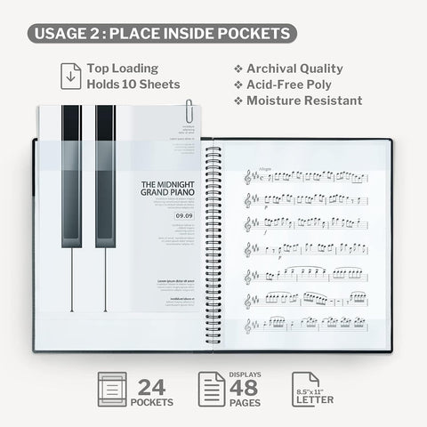 CRANBURY Sheet Music Folder 8.5x11, Dual-Use Music Binder, Pink