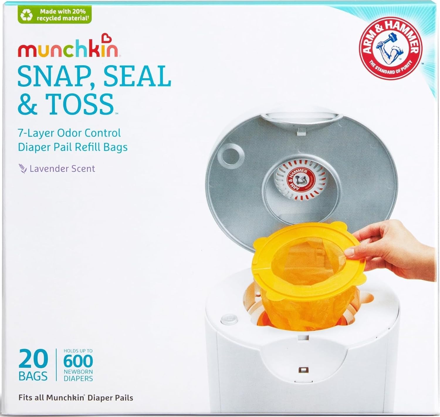 Munchkin Arm & Hammer Snap, Seal & Toss Refill Bags, 20 Pack