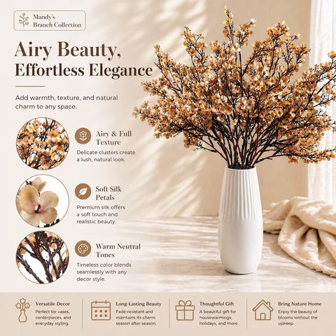 Mandy's 6 Bundles Artificial Light Brown Baby’s Breath Flowers