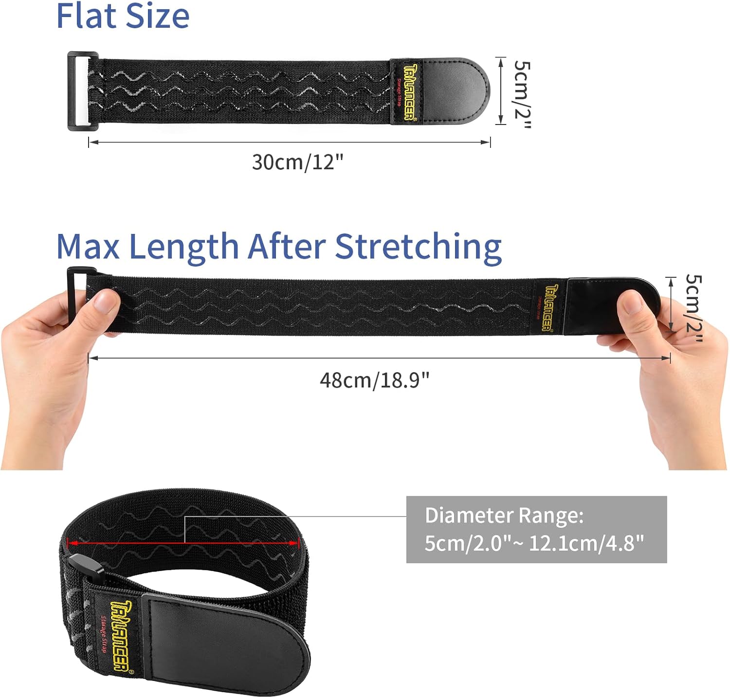 Trilancer Elastic Cinch Straps with Anti-Slip Strips, 12'' x 2'' (8 Pack)