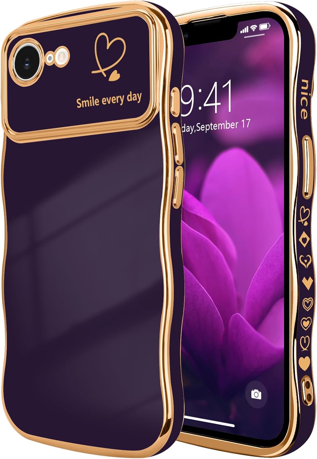 LCHULLE for iPhone 17e/16e Case Cute for Women Girls Wave Shape,Dark Purple