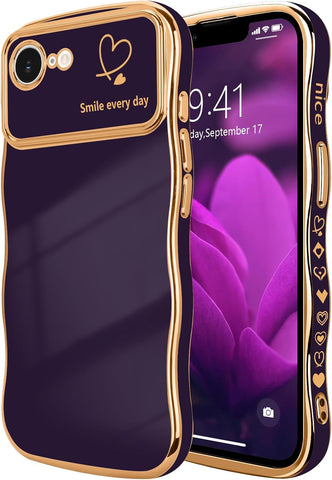 LCHULLE for iPhone 17e/16e Case Cute for Women Girls Wave Shape,Dark Purple