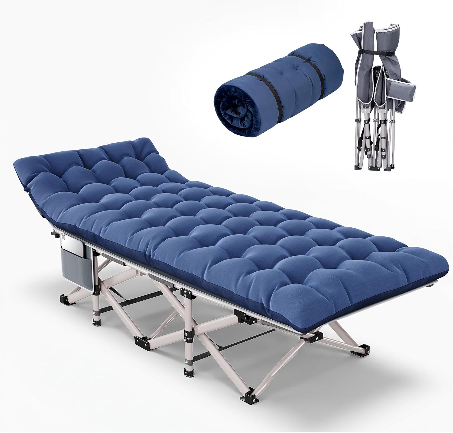 Fenbeli Folding Camping Cot with Mattress Pad for Adults, Blue