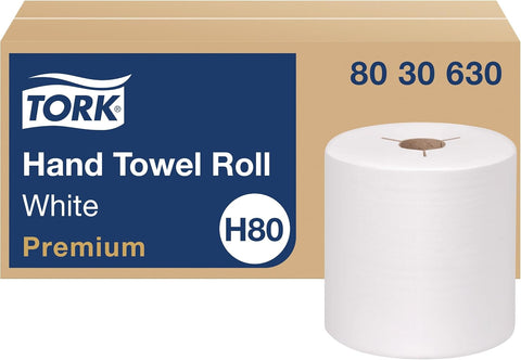Tork Roll Hand Towel White H80, Premium, 6 rolls, 8030630 | Compatible with H80 Dispensers, 1-Ply, Premium Quality, FSC Certified