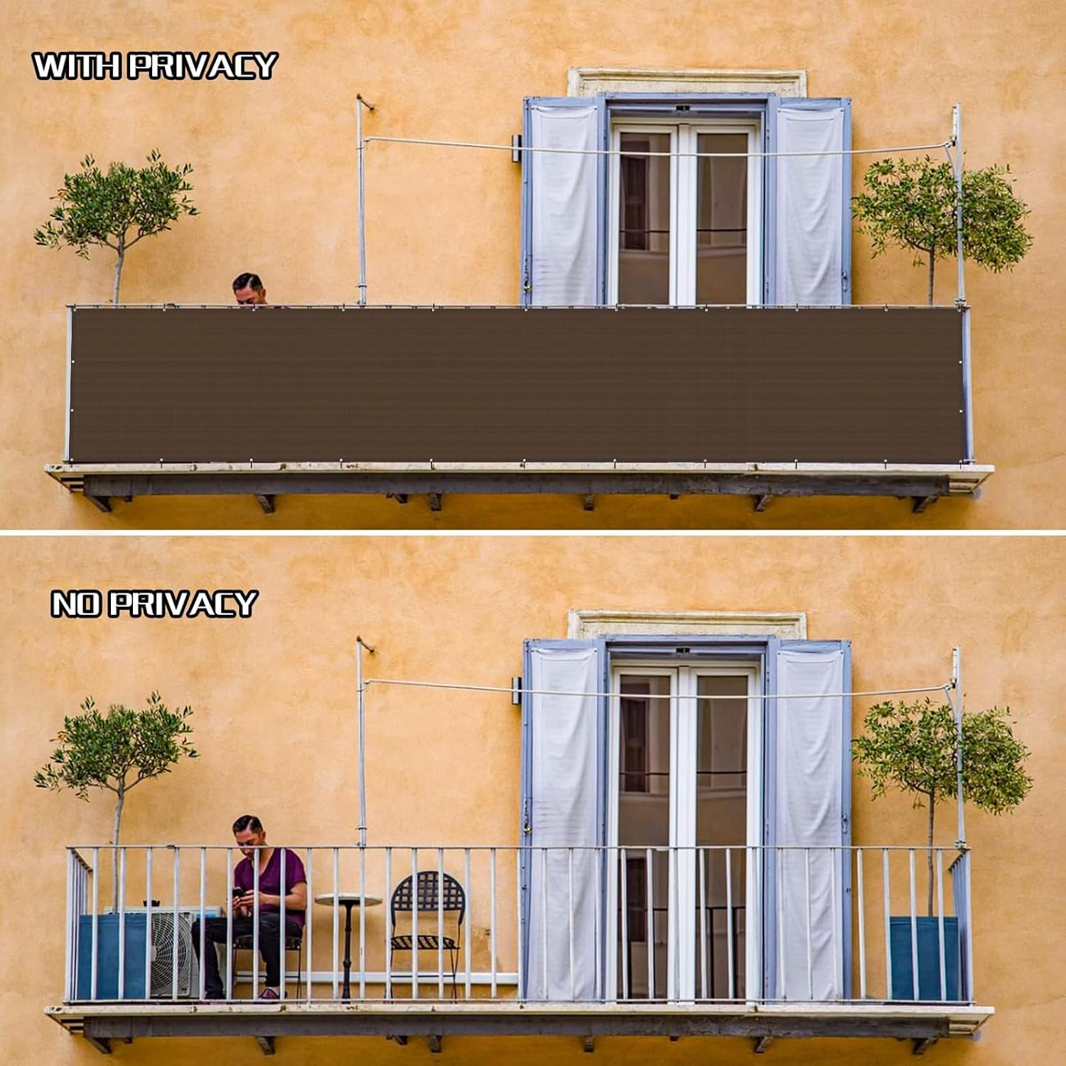 SUNLAX Custom Size 3.3'x31' Brown Balcony Privacy Screen 90% UV Block
