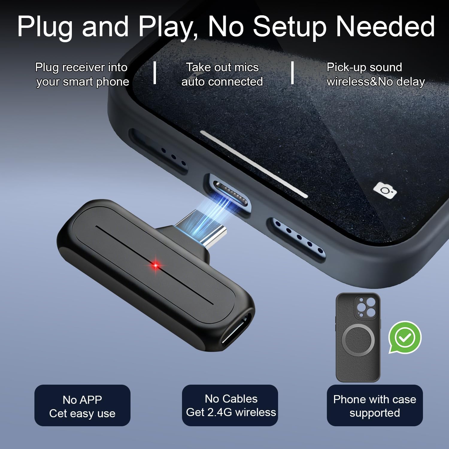 Wireless Mini Lavalier Microphone for iPhone, Android w/ Charging Case