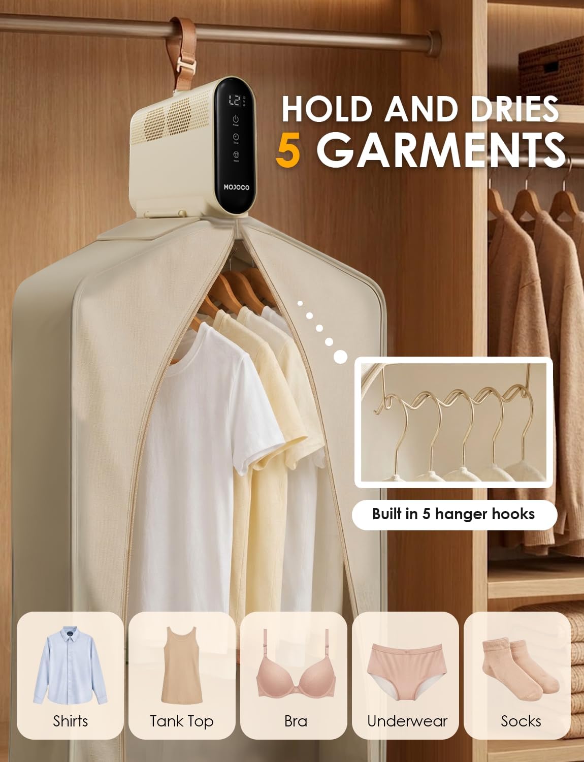 MOJOCO Travel Clothes Dryer - Global Voltage Mini Portable Dryer with Timer