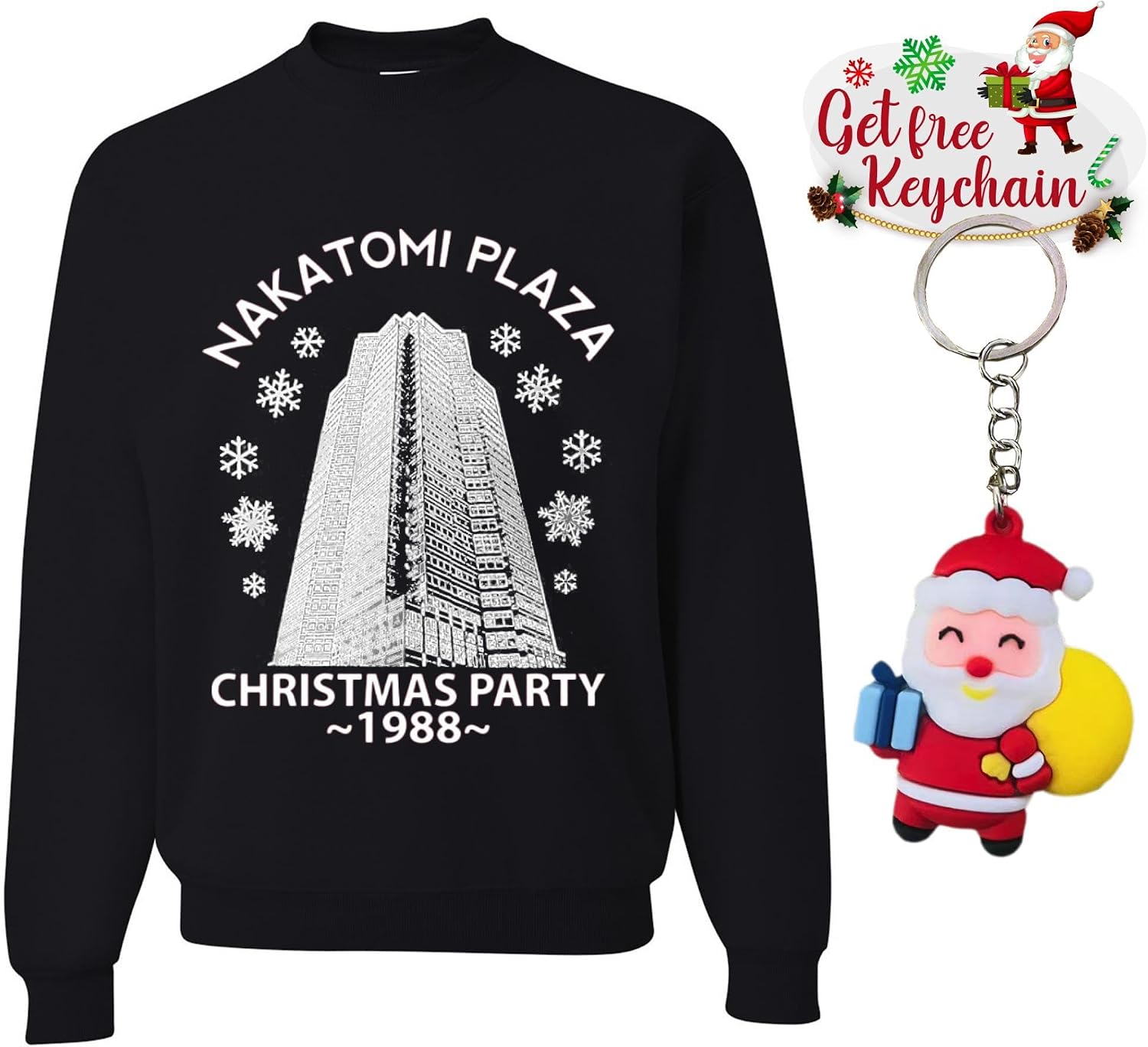 wild custom apparel Nakatomi Plaza Christmas Party 1988 RED LOGO Ugly Christmas Sweater Crewneck Sweatshirt