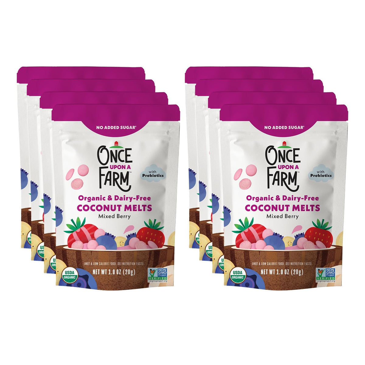 Once Upon A Farm Organic Coconut Melts with Probiotics, Mixed Berry, Dairy Free, Non GMO, Kosher, 1 Ounces (Pack of 8)