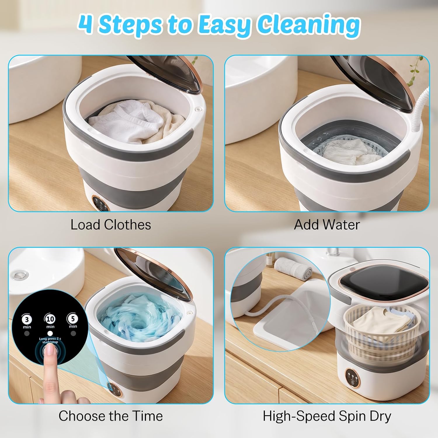 Portable Washing Machine 20L Mini Foldable Washer with Spin Baket, 3 Cleaning Modes Space-Saving Laundry Machine for Travel, Dorms, Camping and Apartments-Ideal for Baby Clothes, Underwear, Socks