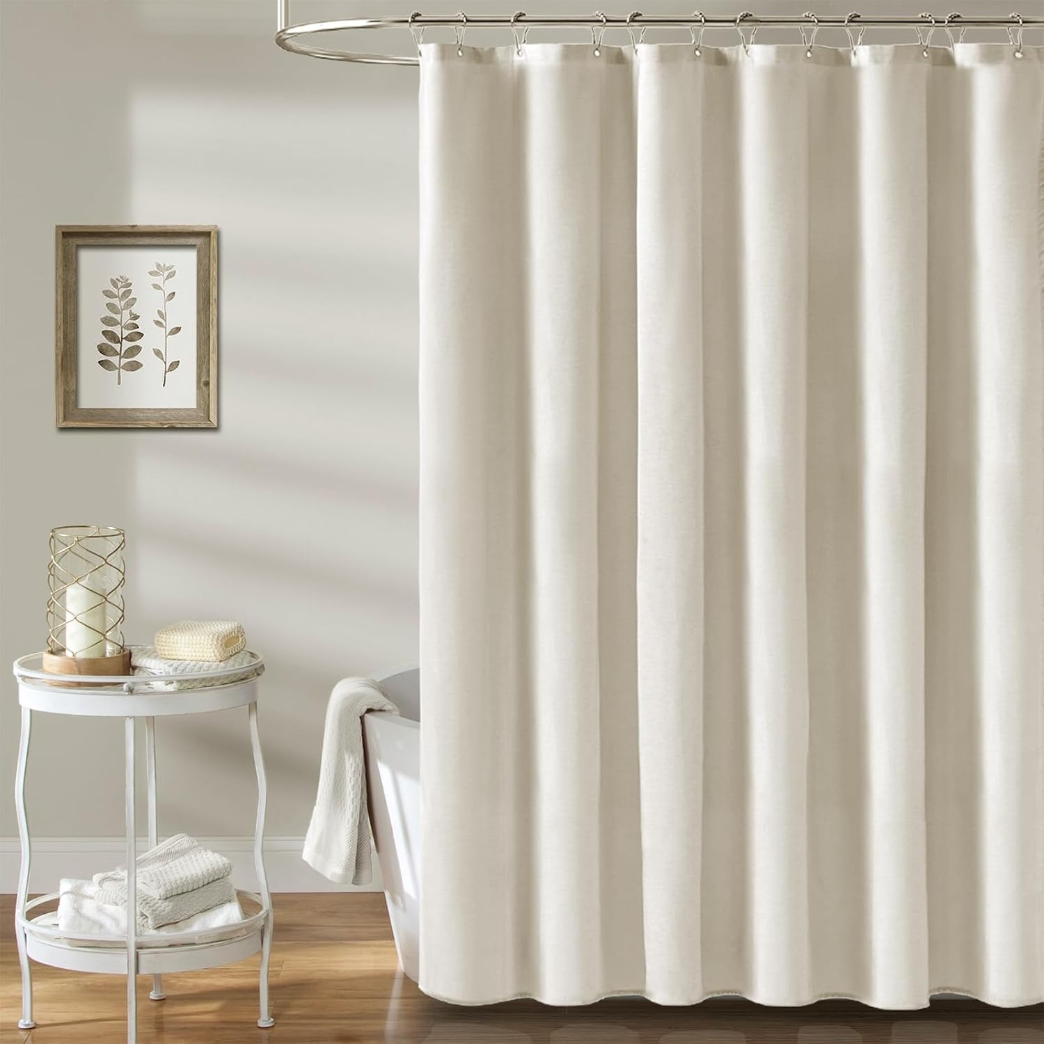 BTTN Linen Textured Waterproof Fabric Shower Curtain, 72x84, Light Cream