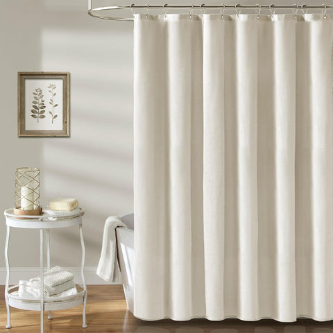 BTTN Linen Textured Waterproof Fabric Shower Curtain, 72x84, Light Cream