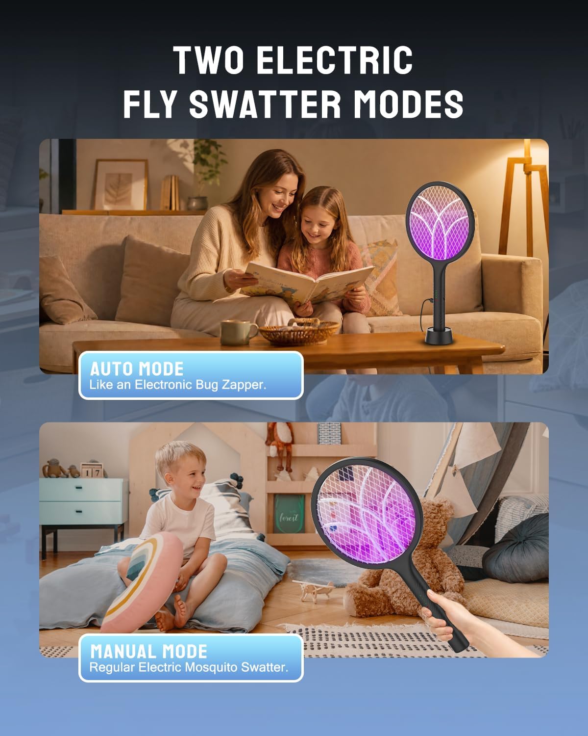 Mosiller Electric Fly Swatter 4000V Dual Mode Bug Zapper Racket 2 Pack