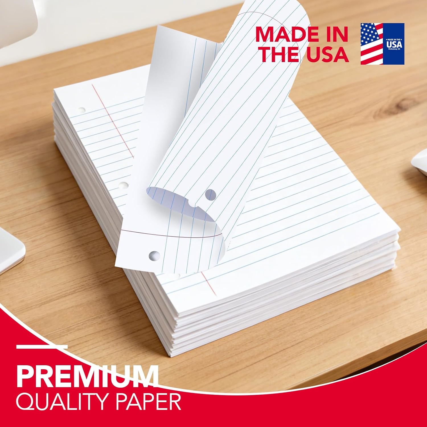 Kaisa Notebook Paper USA-Made Loose Leaf Paper, 24 Pack 3600 Sheets 8"x10.5" Wide Ruled - 3-Hole Punched Bulk Filler Paper for 3-Ring Binder, 150 Sheets/Pack, Wholesale Available(24Pack-Wide)