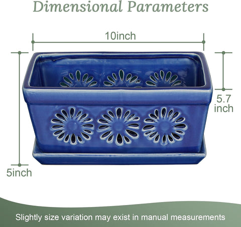 EFISPSS 10 Inch Orchid Pot, Ceramic Orchid Pots with Holes, Indoor Flower pots with Drainage and Saucer, Plant Pots Enhance Good Ventilation - Blue