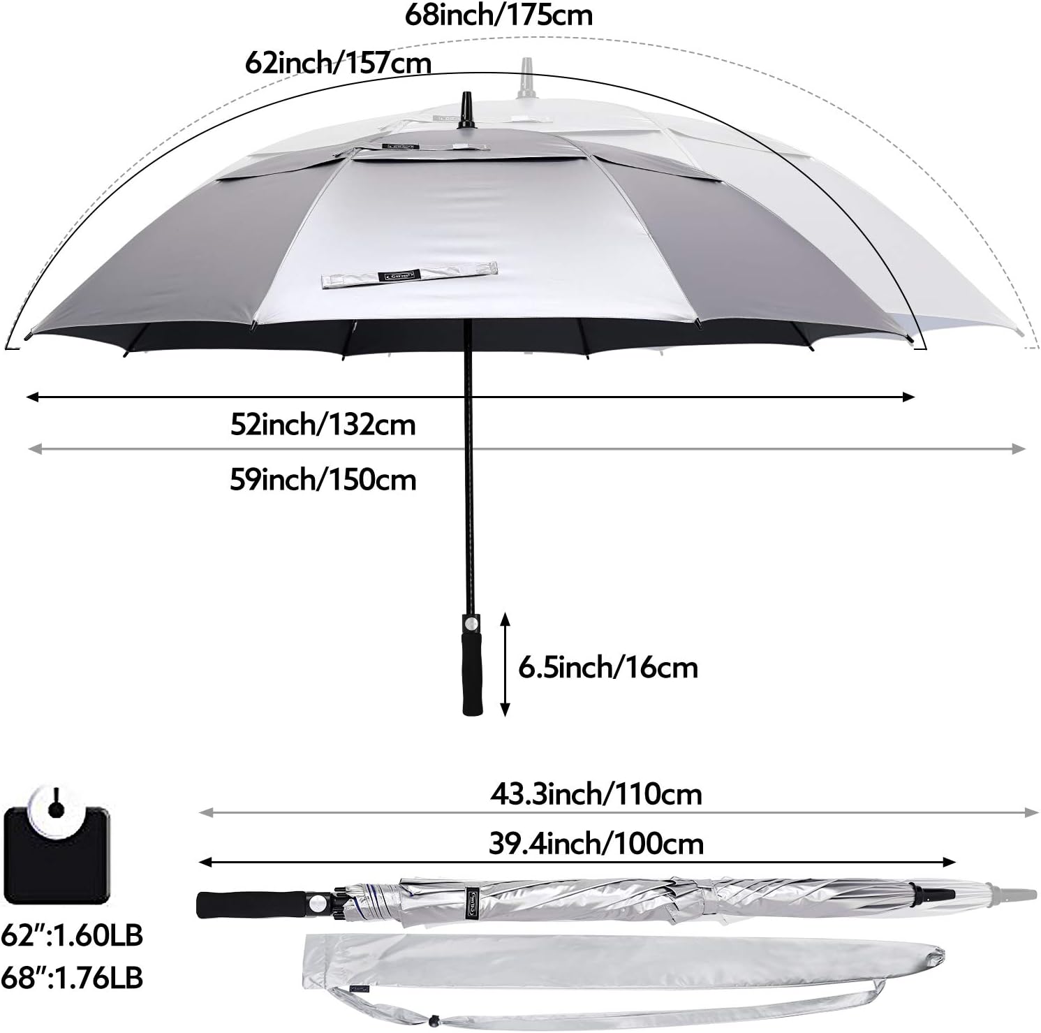 G4Free 47/54/62/68 Inch UV Protection Golf Umbrella Oversized Sun Umbrella