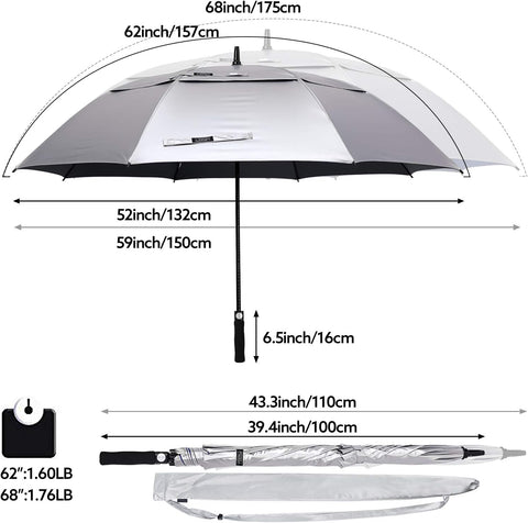 G4Free 47/54/62/68 Inch UV Protection Golf Umbrella Oversized Sun Umbrella
