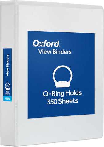 Oxford Ring Binders, 1.5" Round Ring Binders, View Binder, Covers on 3 Sides, XtraLife Hinge, Non-Stick, PVC-Free, White, 350 Sheet Capacity (1002547)