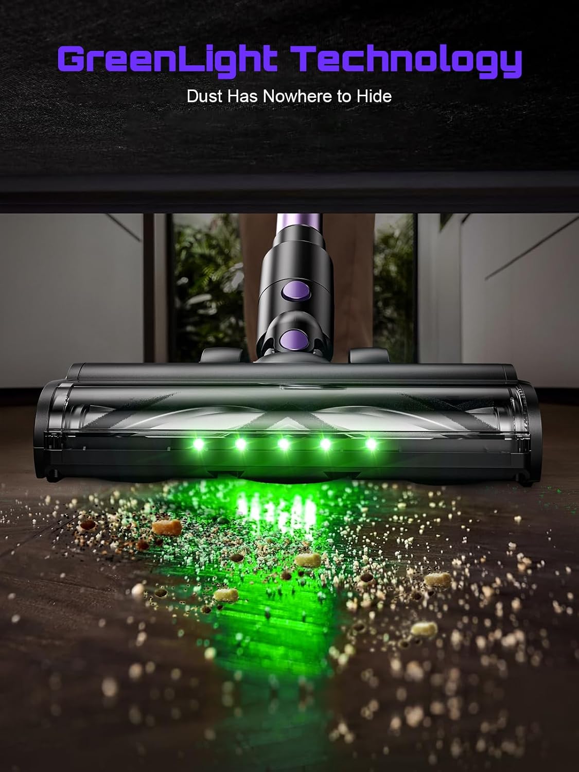 Cordless Vacuum Cleaner, 10 in 1 Stick Vacuum with Powerful Suction, Hose, Green LED Light, Anti-Tangle Brush, Lightweight Rechargeable Vacuum Cleaner for Home, Hardwood Floors,Pet Hair (Purple)