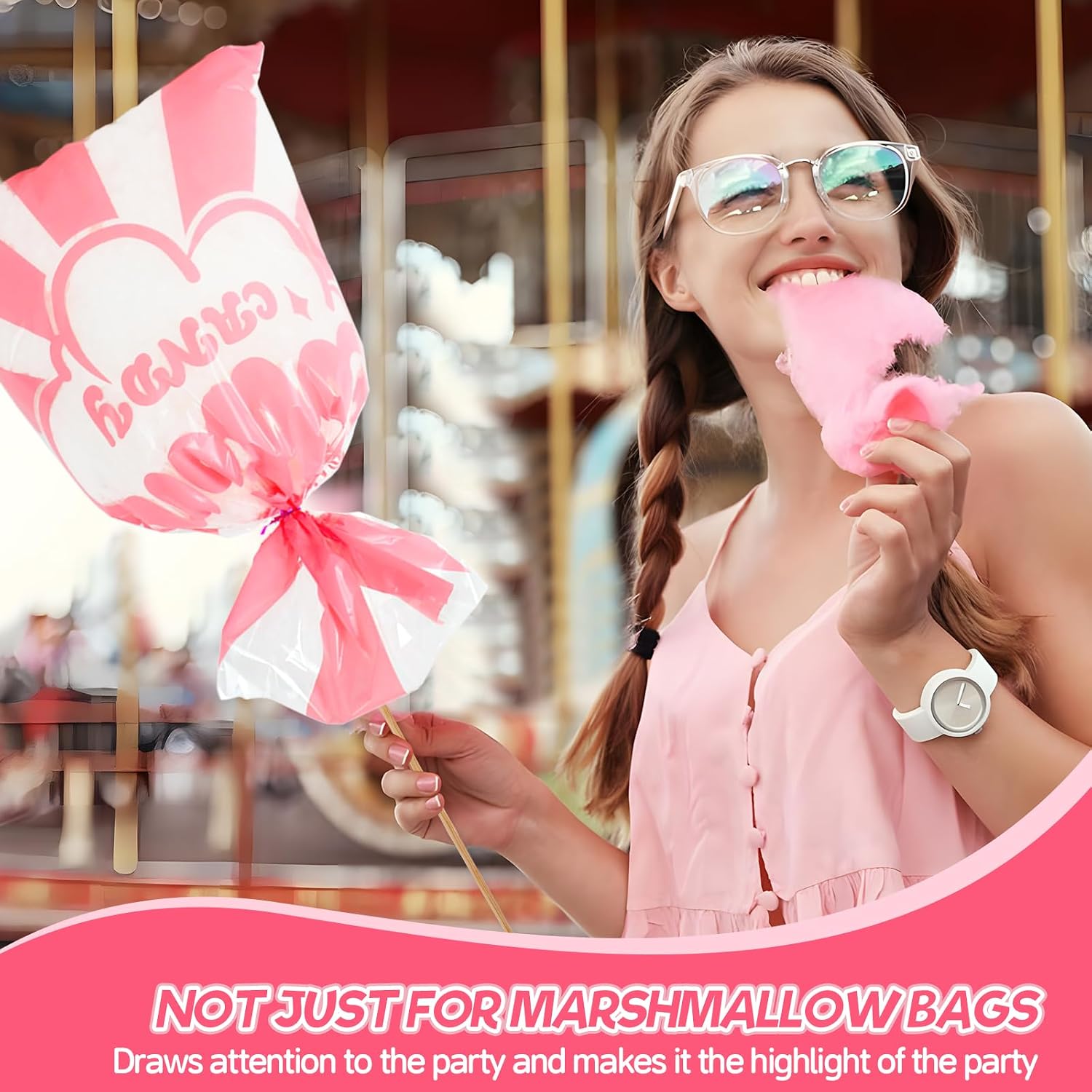 25 Pcs Cotton Candy Bags with Ties, 11.5 x 18.5 Inches