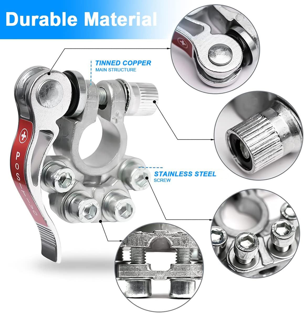 Moly Magnolia 2PCS 4-Way Quick-Release Car Battery Terminal Connectors, Silver-1