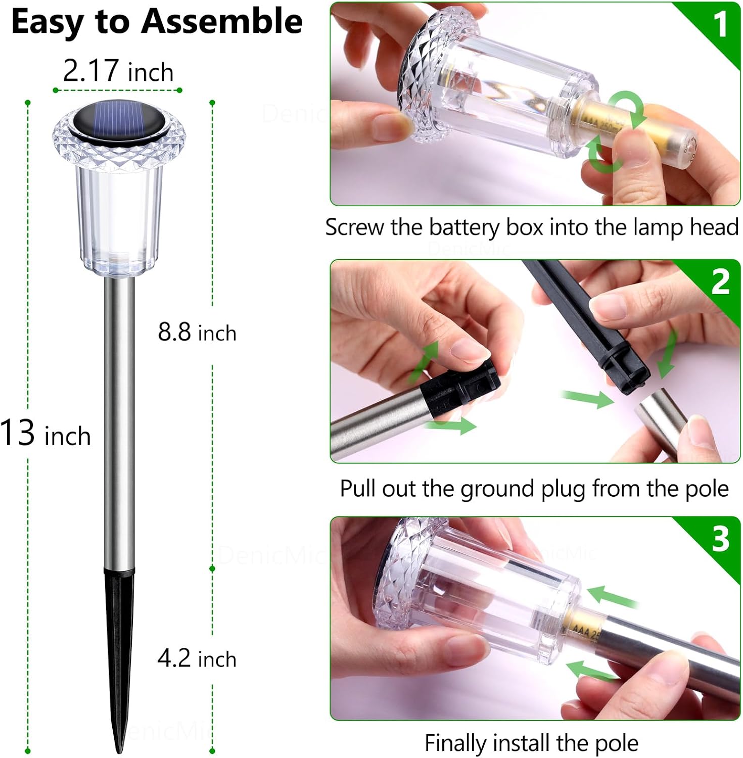 DenicMic Solar Pathway Lights Outdoor Waterproof Cold White LED 15 Pack