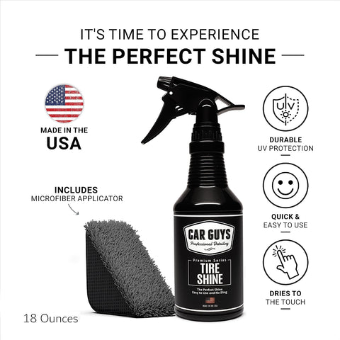 CAR GUYS Tire Shine Spray - The Perfect Deep Black Shine - Long Lasting Car Tire Dressing - No Sling & Dry to Touch - 18 Oz Kit with Applicator