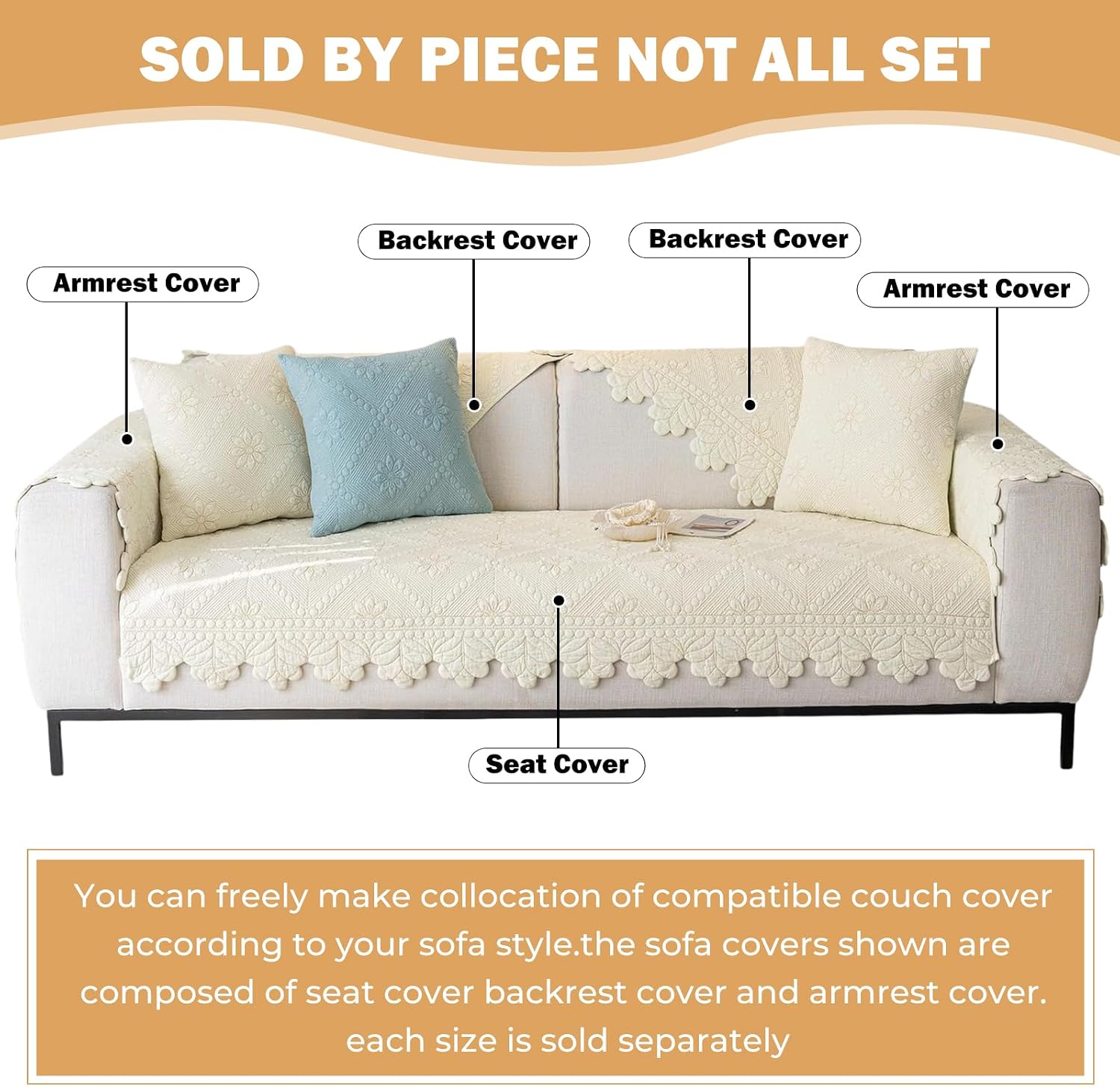 Cotton Quilted Couch Covers for Sofa Farmhouse Sofa Covers Washable