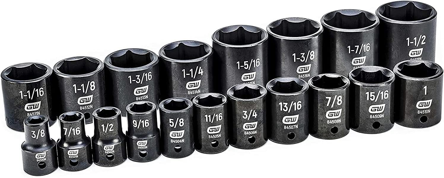 GEARWRENCH 19 Pc. 1/2" Drive 6 Pt. Standard Impact Socket Set, SAE - 84932N