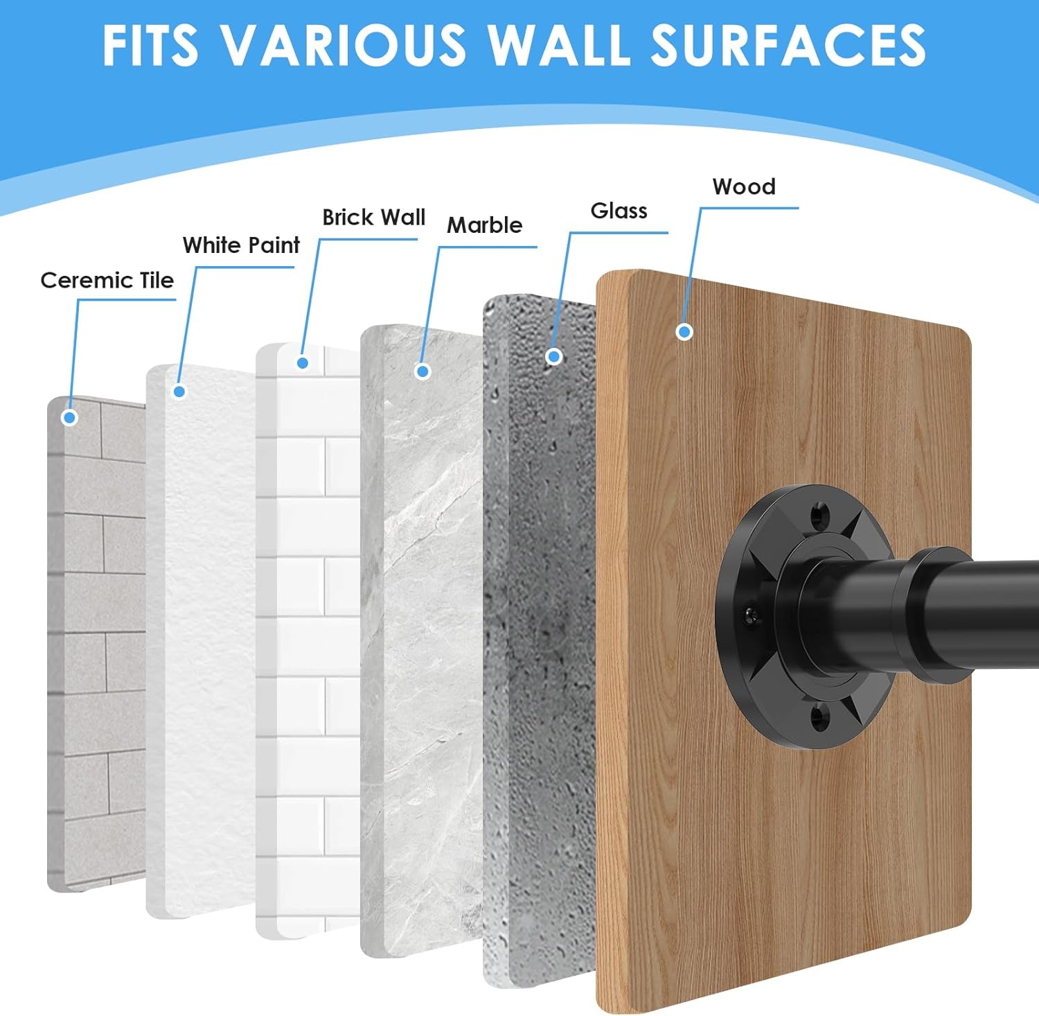 Tension Curtain Rod 31-88 inch Black Shower Curtain Rods for Bathroom Adjustable Curtain Rods No Drilling for Windows Spring Rod for Closet Tension Or Screw Mount Easy Install Non Slip, No Rust