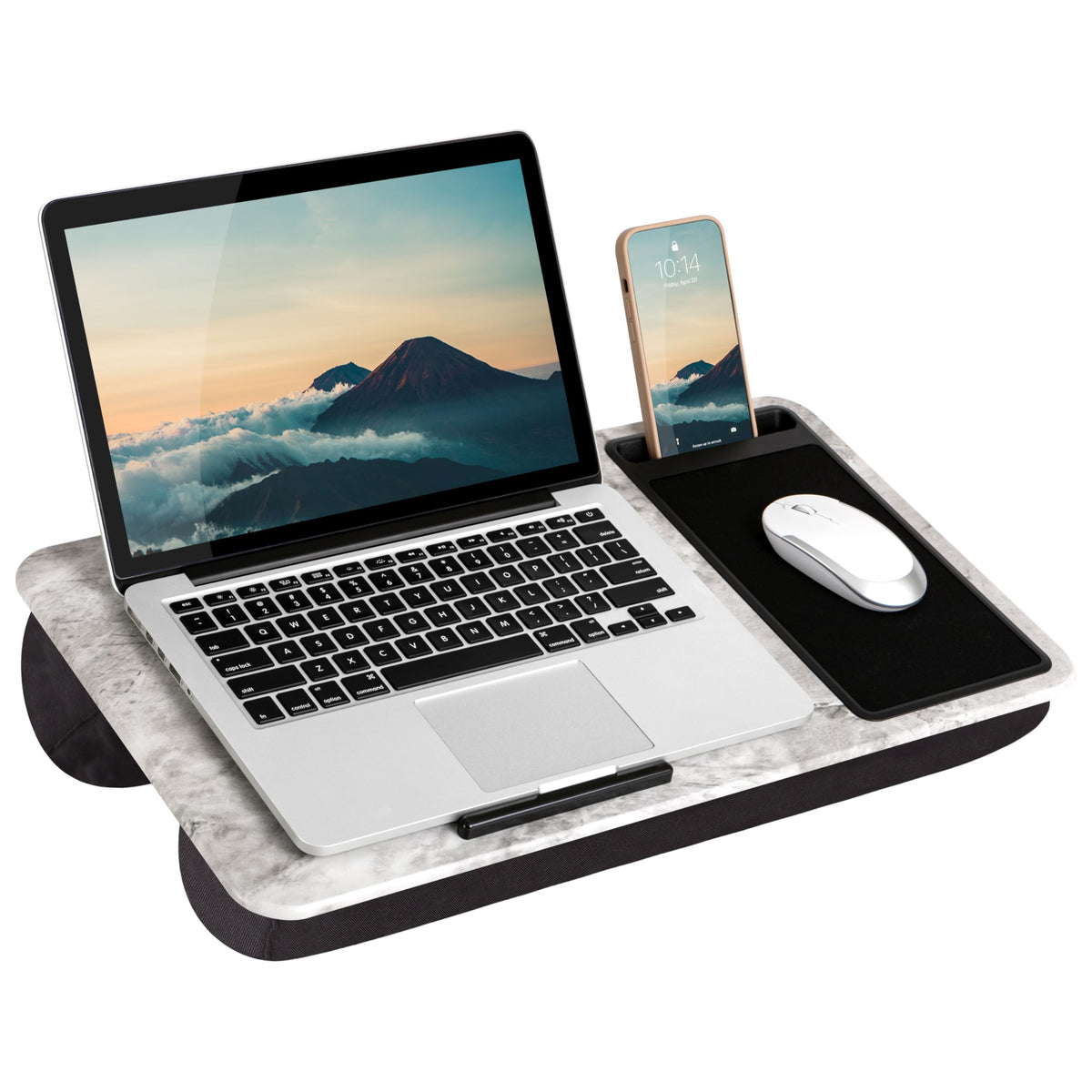 LAPGEAR Home Office Lap Desk with Device Ledge, Mouse Pad, and Phone Holder - White Marble - Fits Up To 15.6 Inch Laptops - Style No. 91501