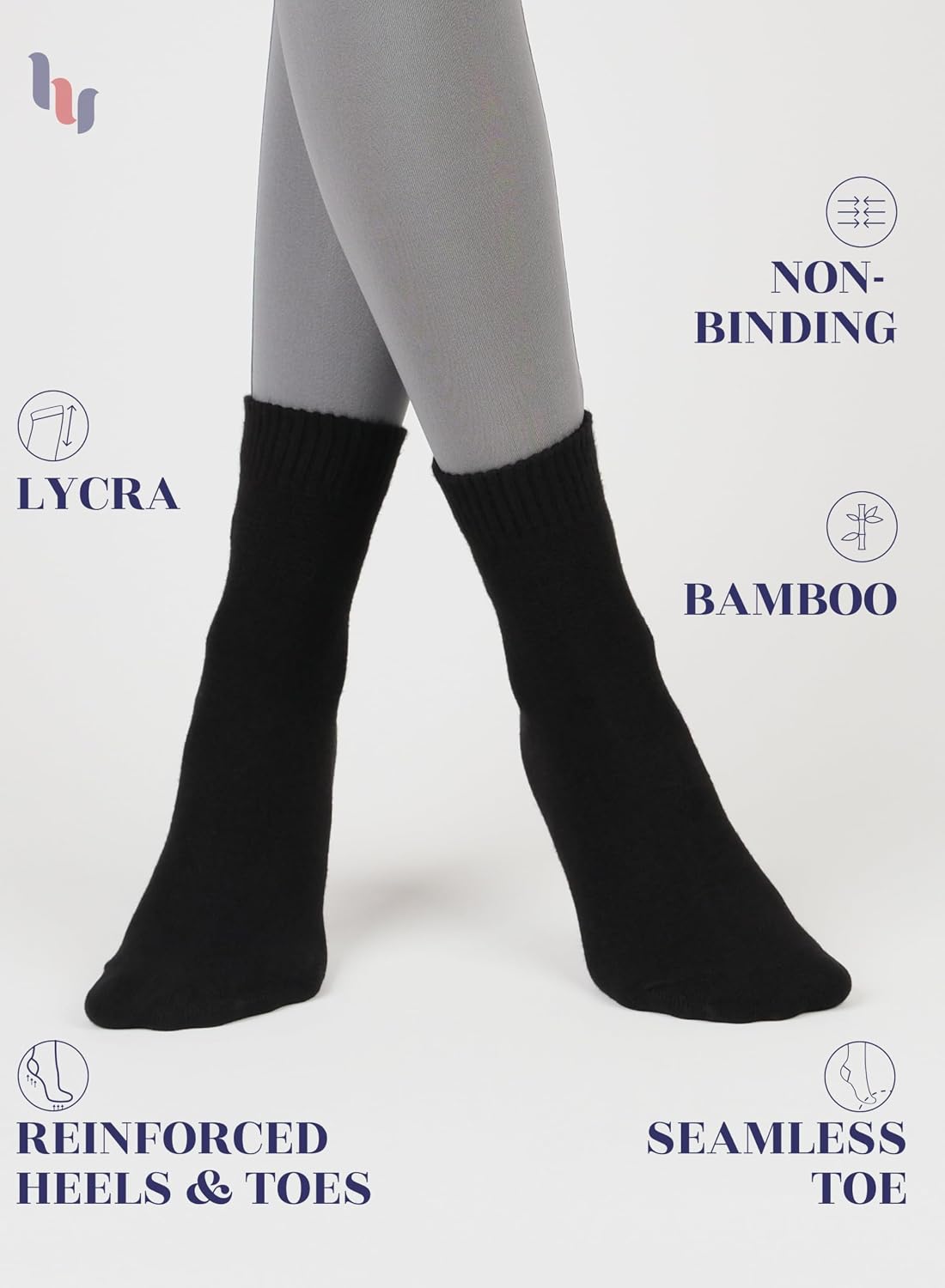 Hugh Ugoli Women's Rayon Ankle Loose Fit Diabetic Socks, Soft, Seamless Toe, Wide Stretchy, Non-Binding Top, 3-6 Pairs