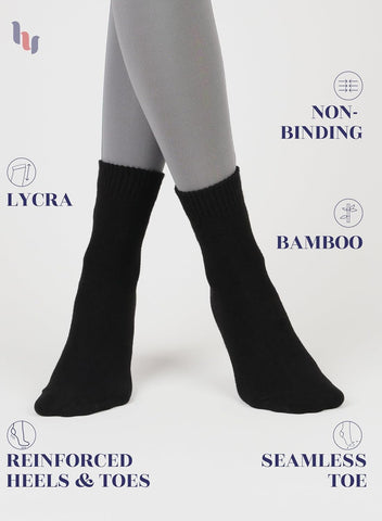 Hugh Ugoli Women's Rayon Ankle Loose Fit Diabetic Socks, Soft, Seamless Toe, Wide Stretchy, Non-Binding Top, 3-6 Pairs