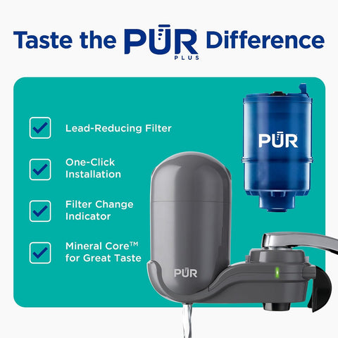 PUR Plus Faucet-Mount Water Filtration System, Lead-Reducing Filter, Grey