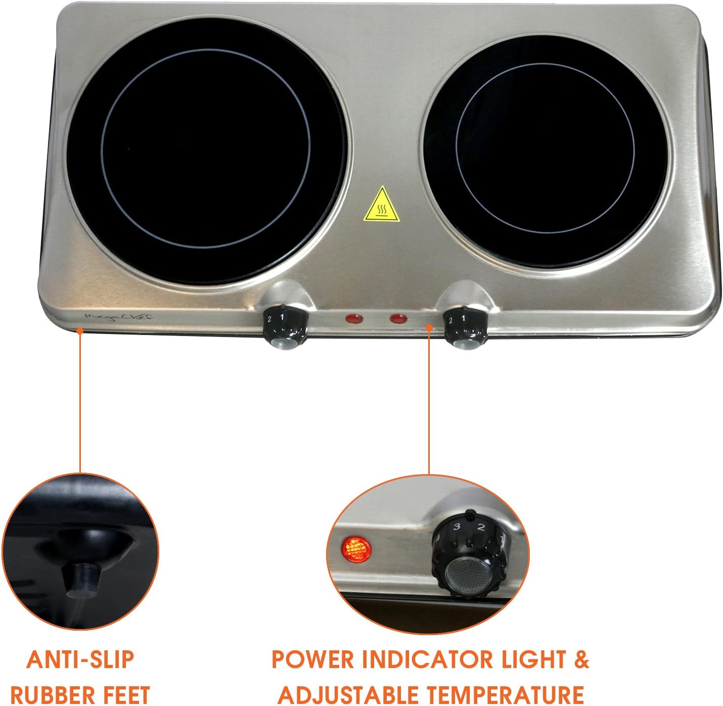 MegaChef Indoor and Outdoor Portable Electric Stove Portable Dual Vitro-Ceramic Infrared Cooktop