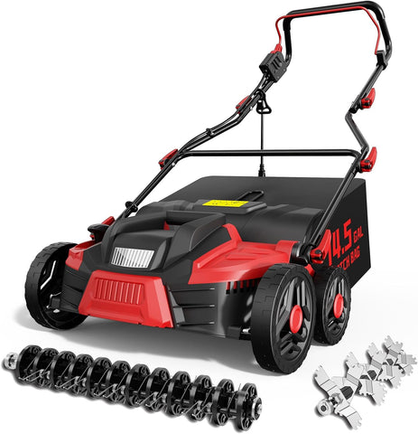 TIECTOWN 2026 Upgrade 16-Inch 15.5A Electric Dethatcher & Scarifier - Red