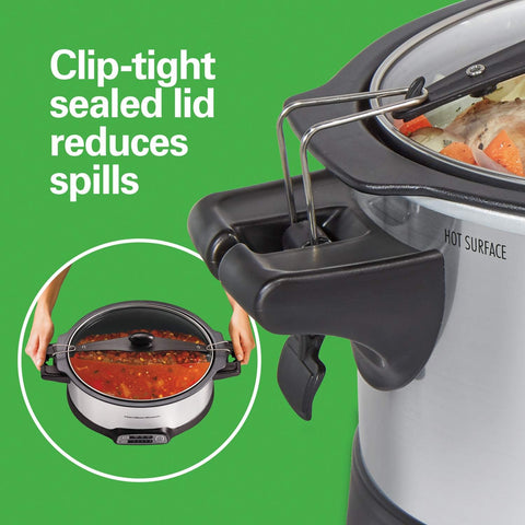 Hamilton Beach Programmable Slow Cooker with 6 Quart Stovetop-Safe Sear & Cook Crock & Travel Lid Lock for Portable Transport, Silver (33663)