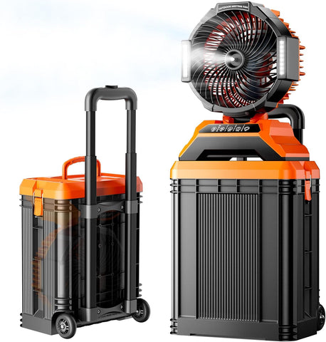 40000mAh Portable Misting Fan, 62H Max Runtime Rechargeable Mister Fan with 15L Bucket, Retractable Handle, Wide-Angle Oscillating Mist Fan for Outside Patios Golf Sports Camping Essentials