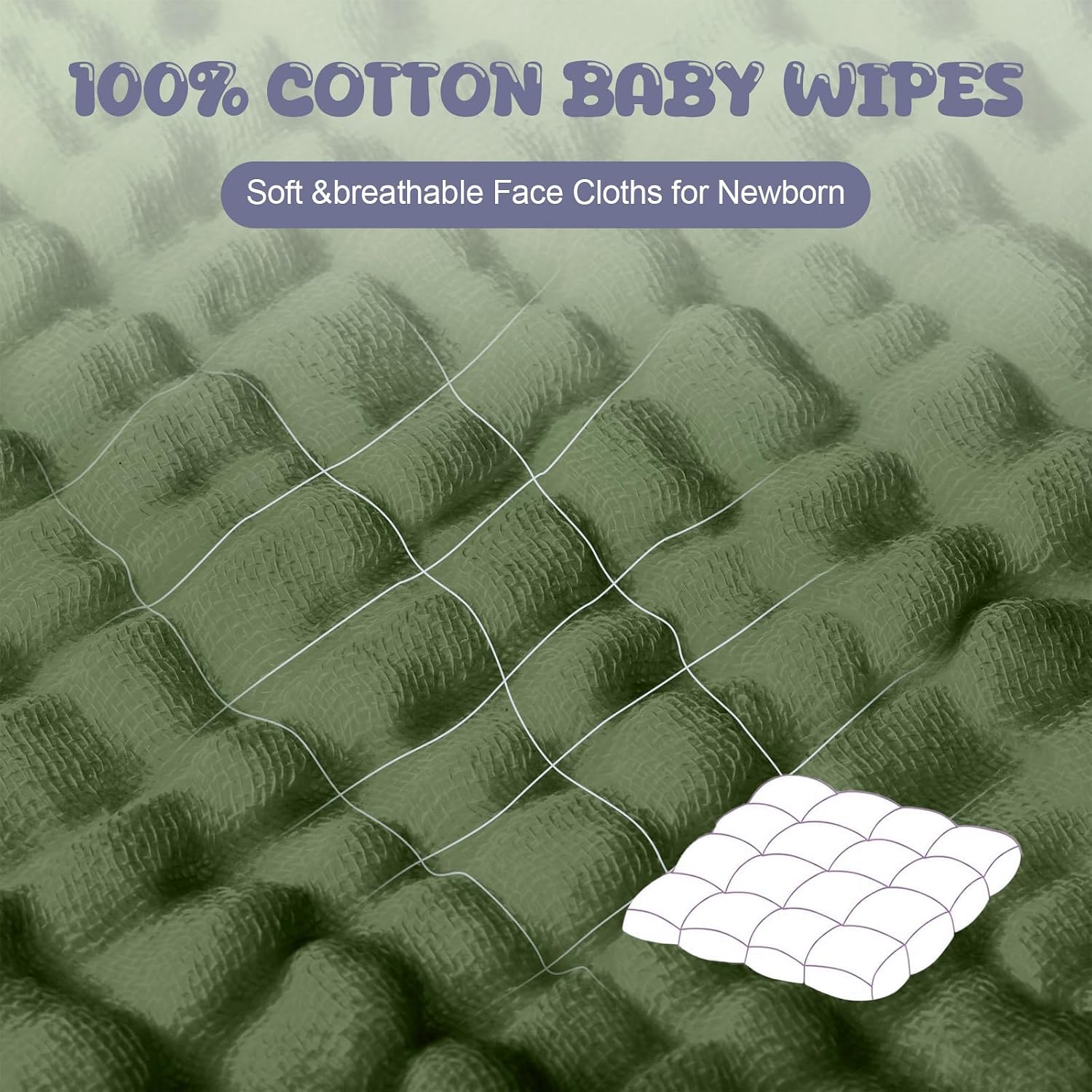 Breling 20 Pcs Baby Muslin Washcloth 12x12 in, White, Light Green, Green