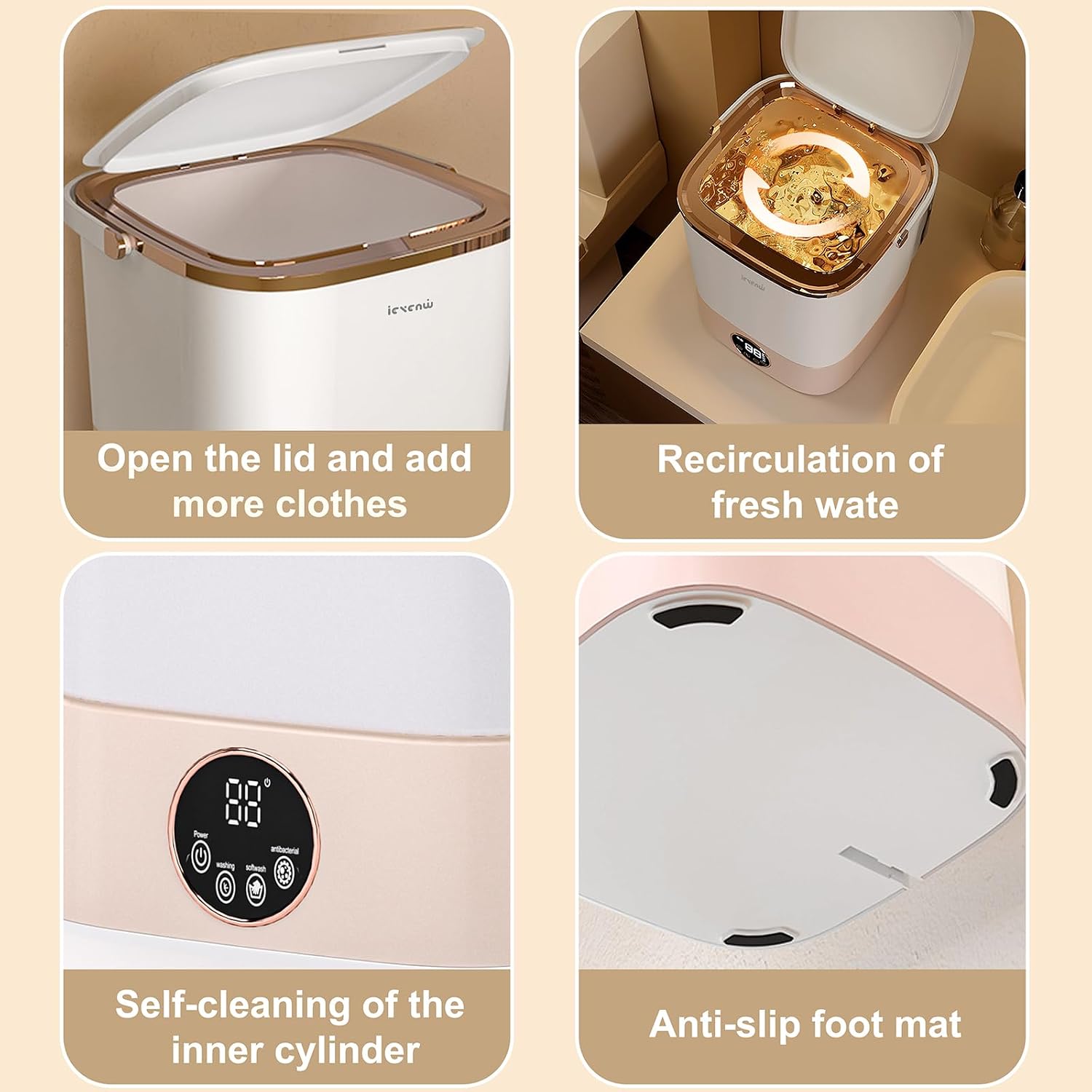 Portable Semi-Automatic Washing Machine, 5Lb Compact Underwear Sock Mini Washer, Lightweight Mini Laundry Machine for Apartments, Dorms, RVs & Camping, Easy Installation, 110v