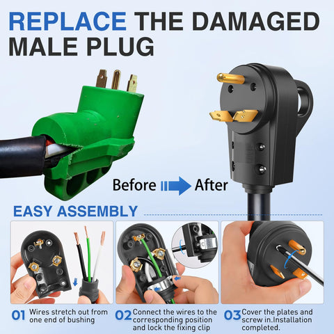 Nilight 30 Amp RV Male Replacement Plug with Handle ETL Listed