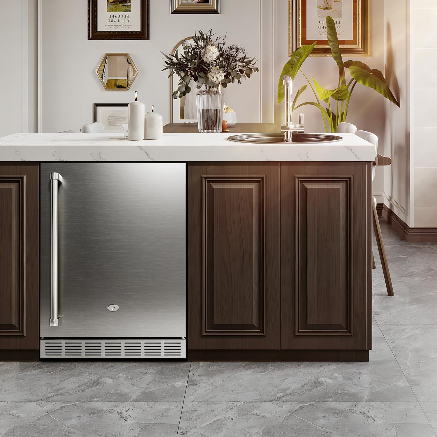 24 Inch Outdoor Refrigerator, Built-in Stainless Steel Beverage Beer Cooler Under Counter Fridge, Indoor/Outdoor Refrigerator with 3 Shelves for Patio Kitchen and Commercial Use