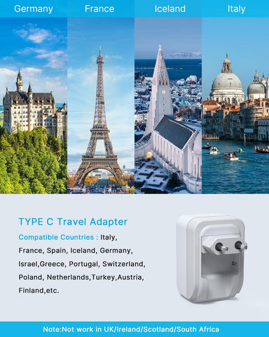 VINTAR 2 Pack European Travel Plug Adapter, Type C Foldable Power Adaptor