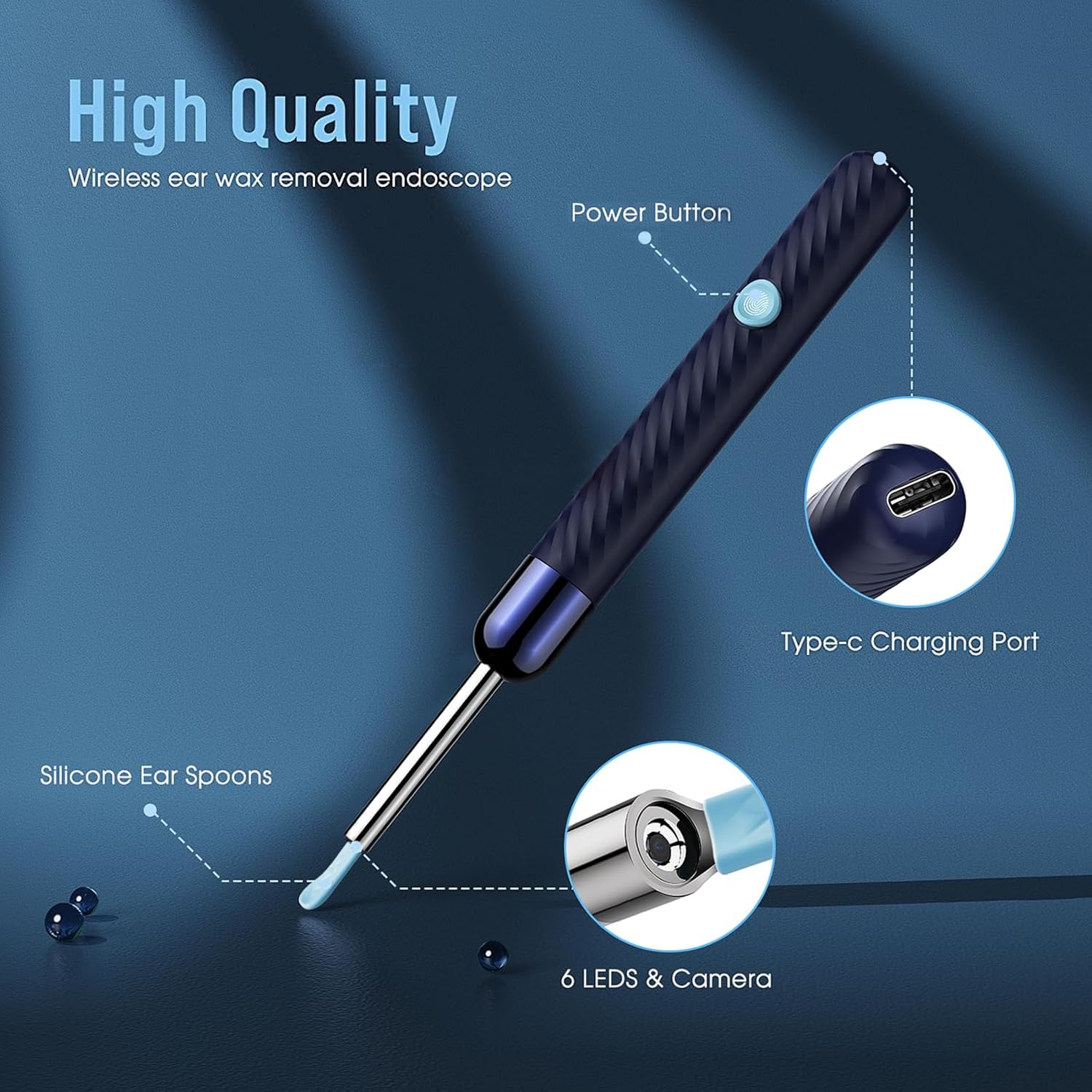 LEIPUT Ear Wax Removal - Earwax Remover Tool with 7 Pcs Ear Set - Ear Canal Cleaner with 1080P Camera - FSA HSA Eligible - Ear Cleaning Kit with 6 Ear Spoon - Ear Camera for iOS & Android (Blue)