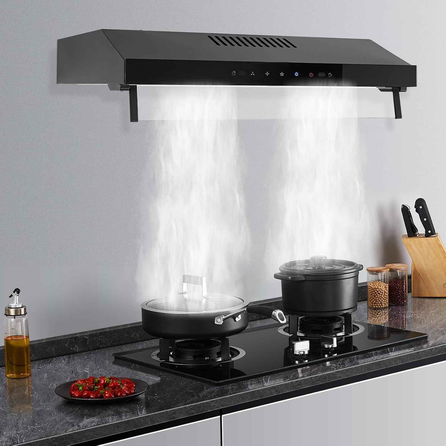 Range Hood, 23 Inch 900CFM Kitchen Range Hoods, Stainless Steel Hood Vent Hoods with 3 Speeds Exhaust Fan, LED Lights, Baffle