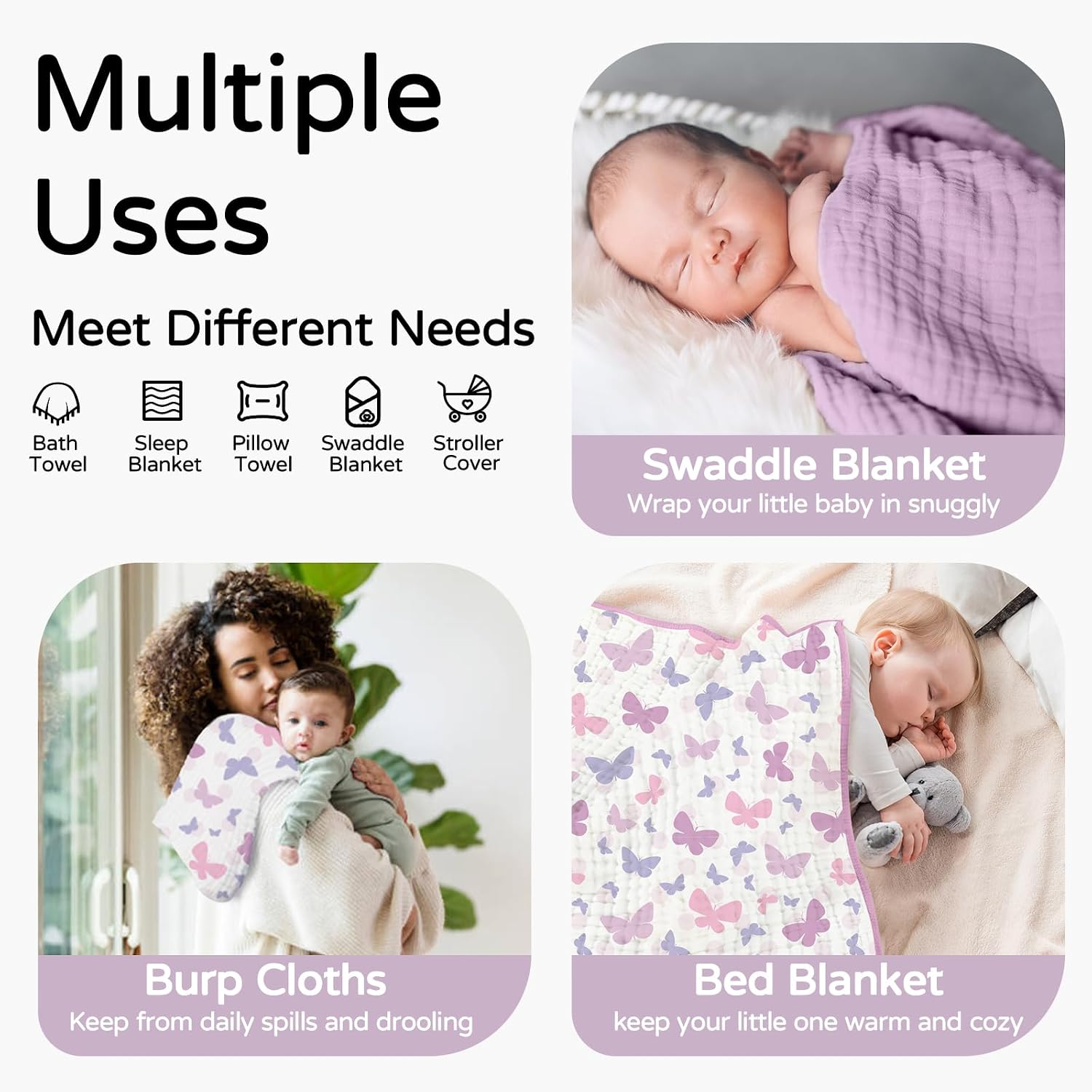 Yoofoss Hooded Baby Bath Towels 2 Pack 100% Muslin Organic Cotton with Hood