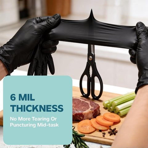 GUSTO Black Nitrile Gloves - Disposable Heavy Duty 6 Mil