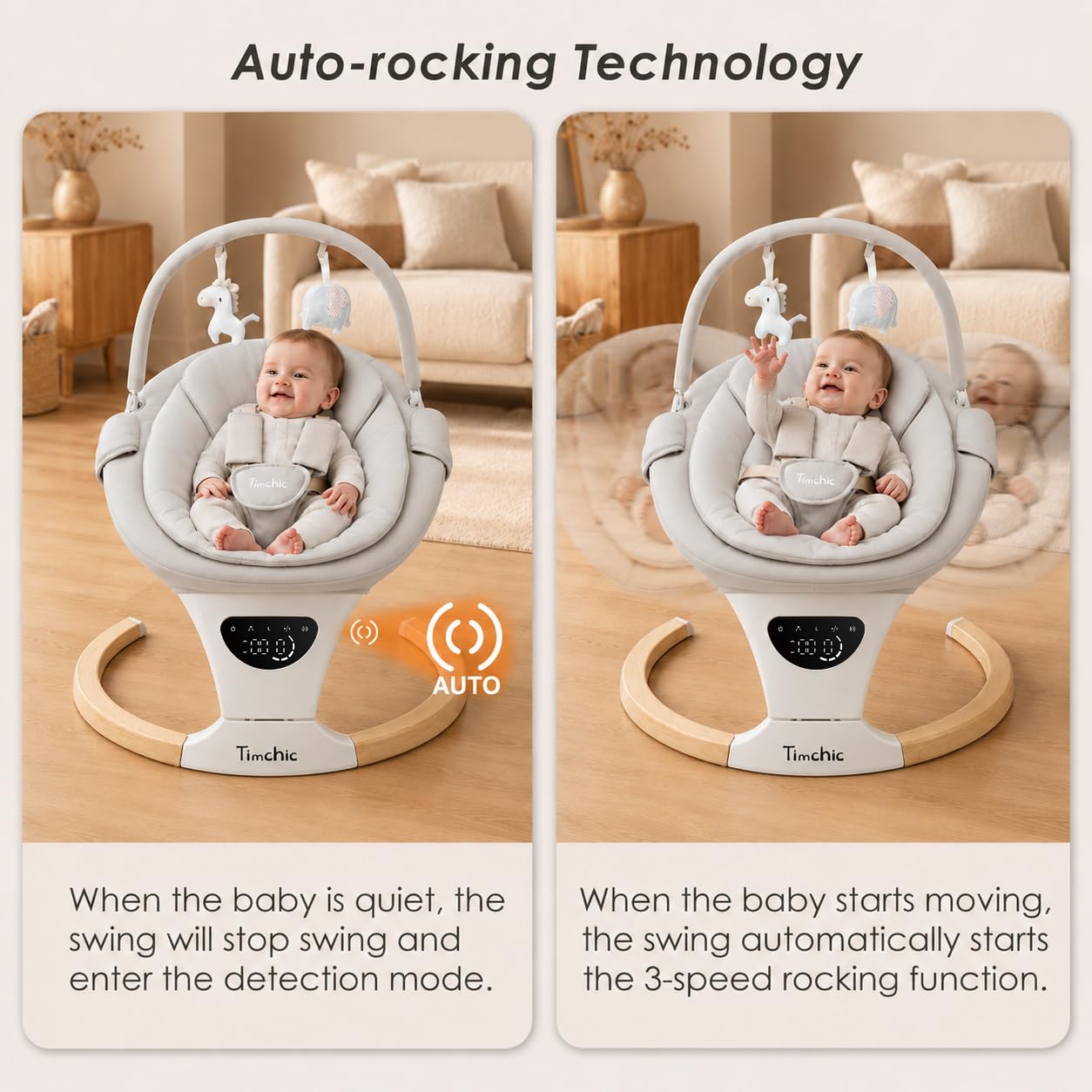 Baby Swing with Auto-Rocking, 5 Motions & 12 Melodies，Gray