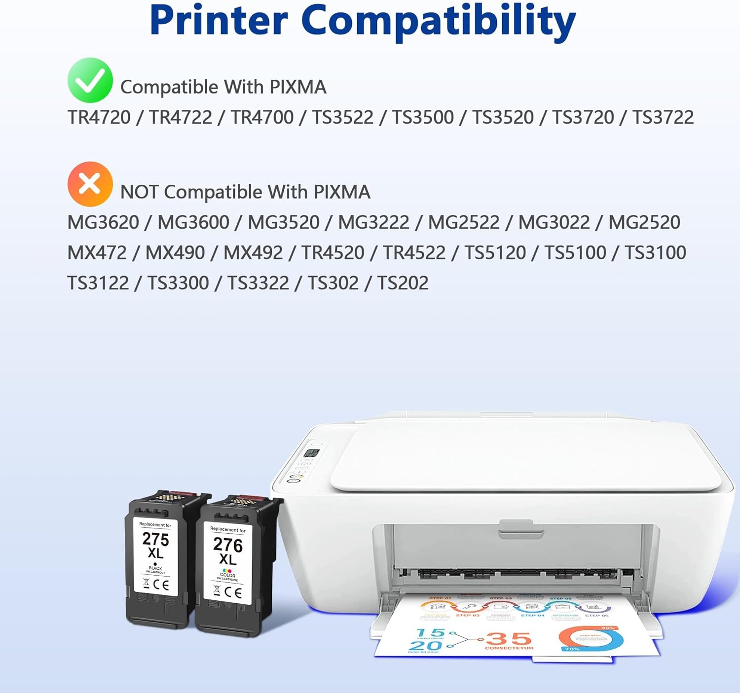 PG-275XL CL-276XL Replacement for Canon 275 and 276 Ink Cartridges for Canon Ink 275 and 276 275XL 276XL Combo Pack Use to PIXMA TR4720 TS3522 TR4700 TS3722 TS3500 TS3520 TS3720 TR4722 (2 Pack)